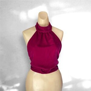 MNG Mango Burgundy Velvet Halter Top Open Back Tie Size Medium